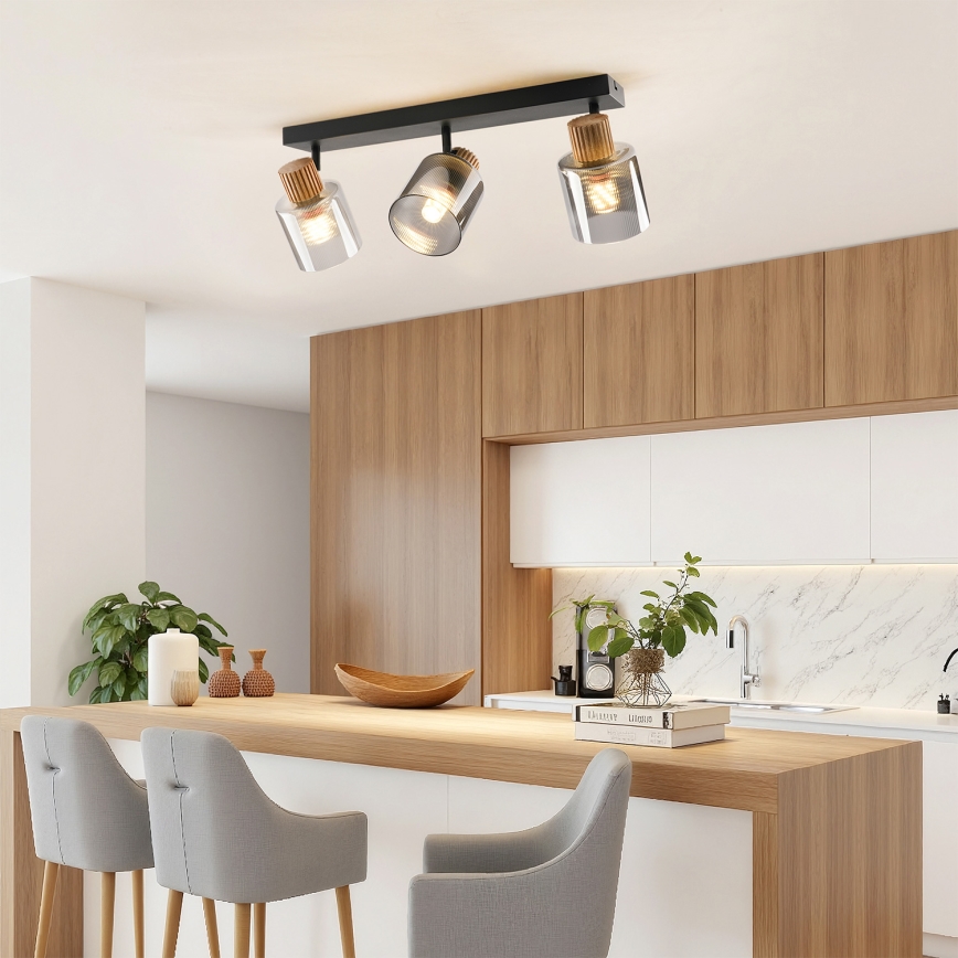 Brilagi - Spotlampa HYGGE 3xE14/15W/230V svart/rökfärgad