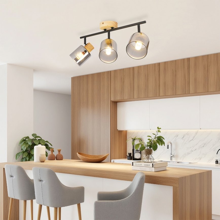 Brilagi - Spotlampa HYGGE 3xE14/15W/230V svart/rökfärgad