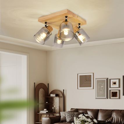 Brilagi - Spotlampa HYGGE 4xE14/15W/230V gummiträ/rökfärgad