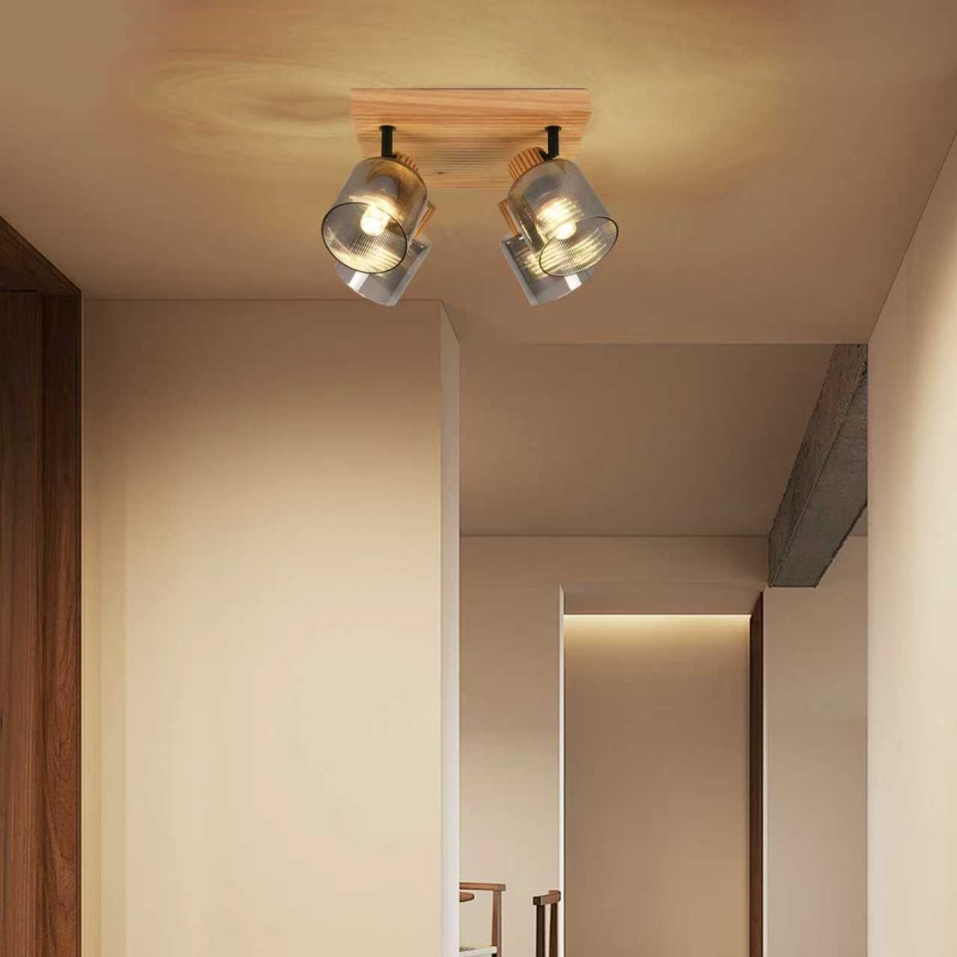 Brilagi - Spotlampa HYGGE 4xE14/15W/230V gummiträ/rökfärgad