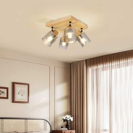 Brilagi - Spotlampa HYGGE 4xE14/15W/230V gummiträ/rökfärgad