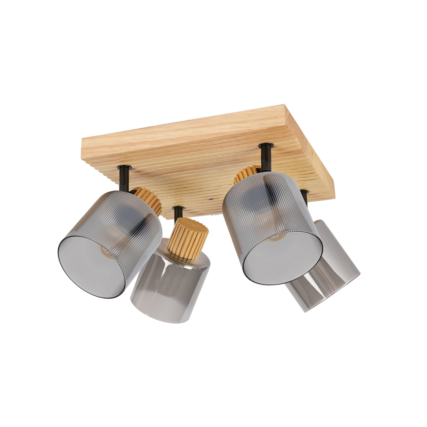 Brilagi - Spotlampa HYGGE 4xE14/15W/230V gummiträ/rökfärgad