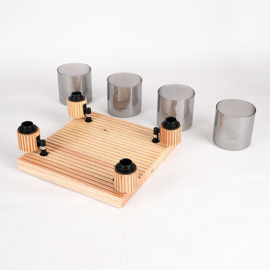 Brilagi - Spotlampa HYGGE 4xE14/15W/230V gummiträ/rökfärgad