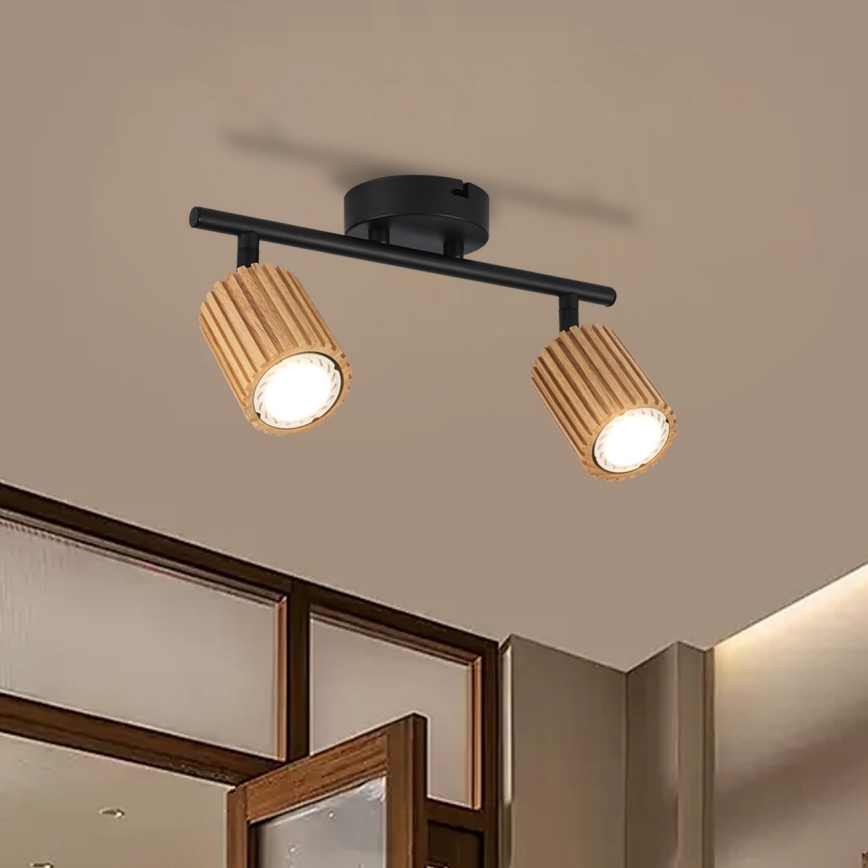 Brilagi - Spotlampa MODERN WOOD 2xGU10/8W/230V gummiträ/svart
