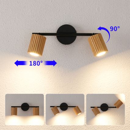 Brilagi - Spotlampa MODERN WOOD 2xGU10/8W/230V gummiträ/svart