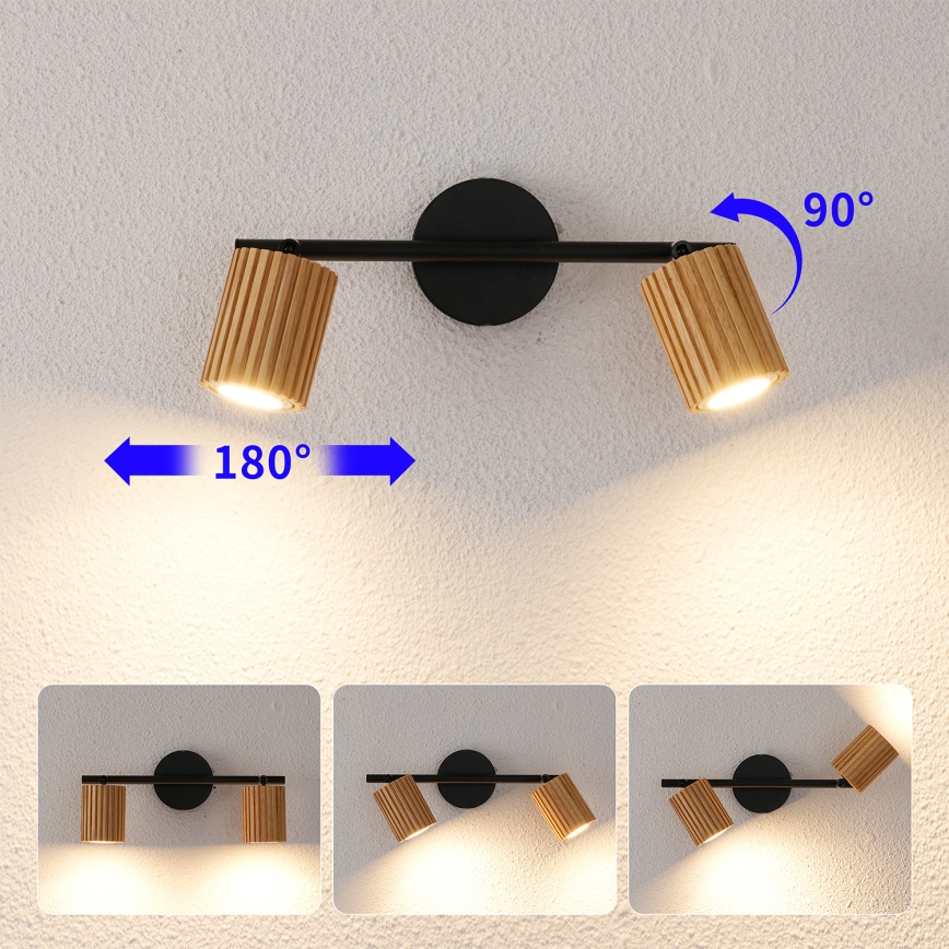 Brilagi - Spotlampa MODERN WOOD 2xGU10/8W/230V gummiträ/svart