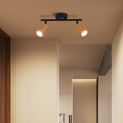 Brilagi - Spotlampa MODERN WOOD 2xGU10/8W/230V gummiträ/svart