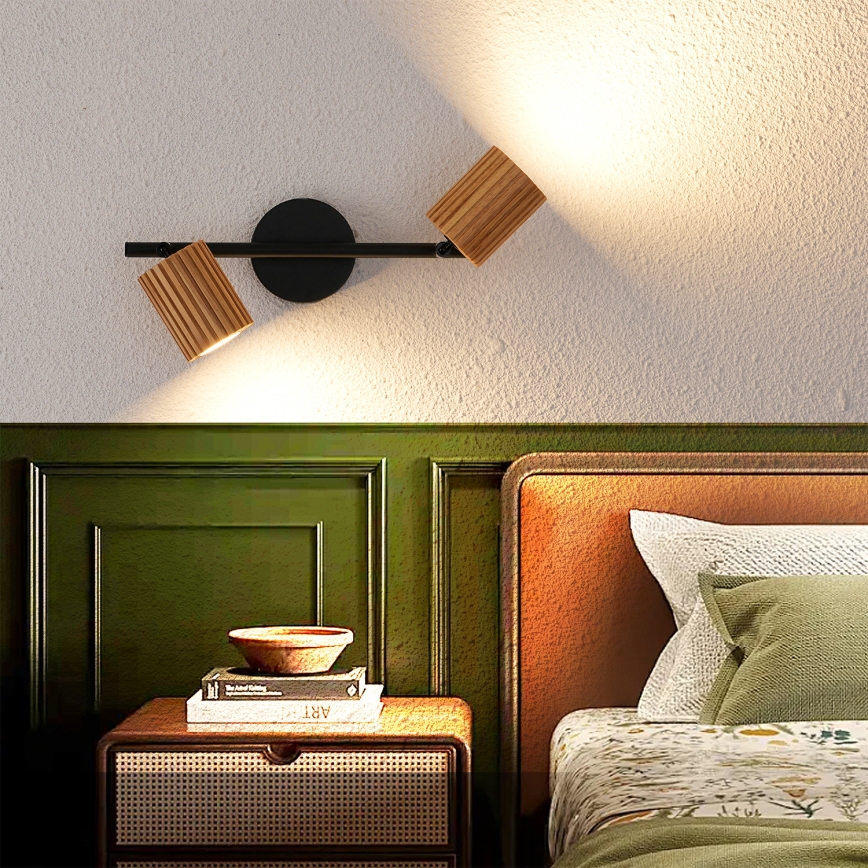 Brilagi - Spotlampa MODERN WOOD 2xGU10/8W/230V gummiträ/svart