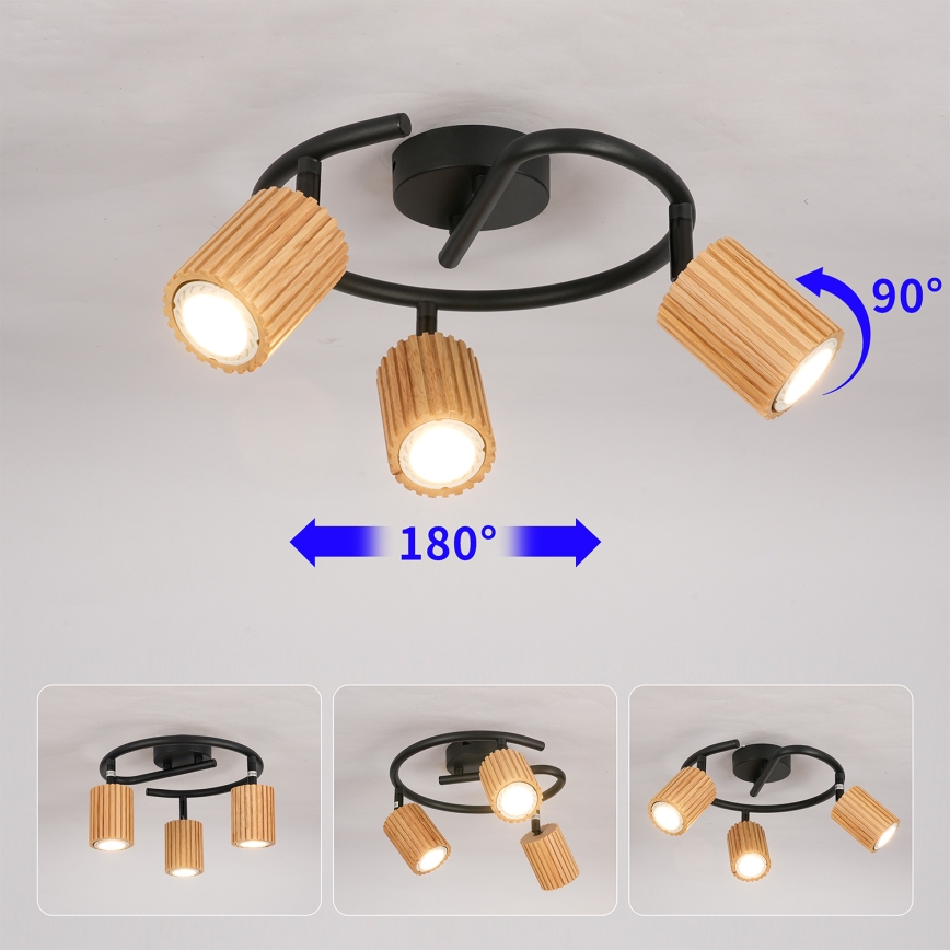 Brilagi - Spotlampa MODERN WOOD 3xGU10/8W/230V gummiträ/svart