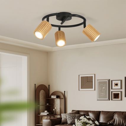 Brilagi - Spotlampa MODERN WOOD 3xGU10/8W/230V gummiträ/svart