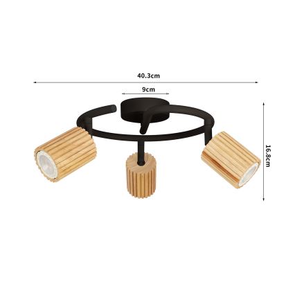 Brilagi - Spotlampa MODERN WOOD 3xGU10/8W/230V gummiträ/svart