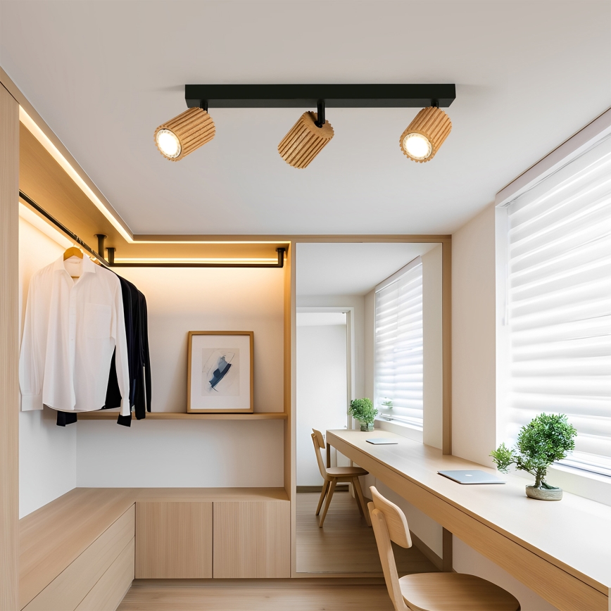 Brilagi - Spotlampa MODERN WOOD 3xGU10/8W/230V gummiträ/svart