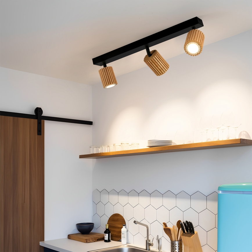 Brilagi - Spotlampa MODERN WOOD 3xGU10/8W/230V gummiträ/svart