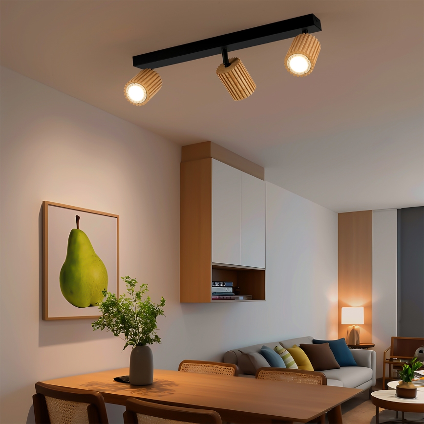 Brilagi - Spotlampa MODERN WOOD 3xGU10/8W/230V gummiträ/svart