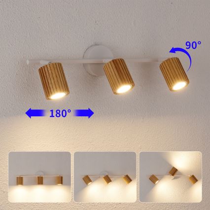Brilagi - Spotlampa MODERN WOOD 3xGU10/8W/230V gummiträ/vit