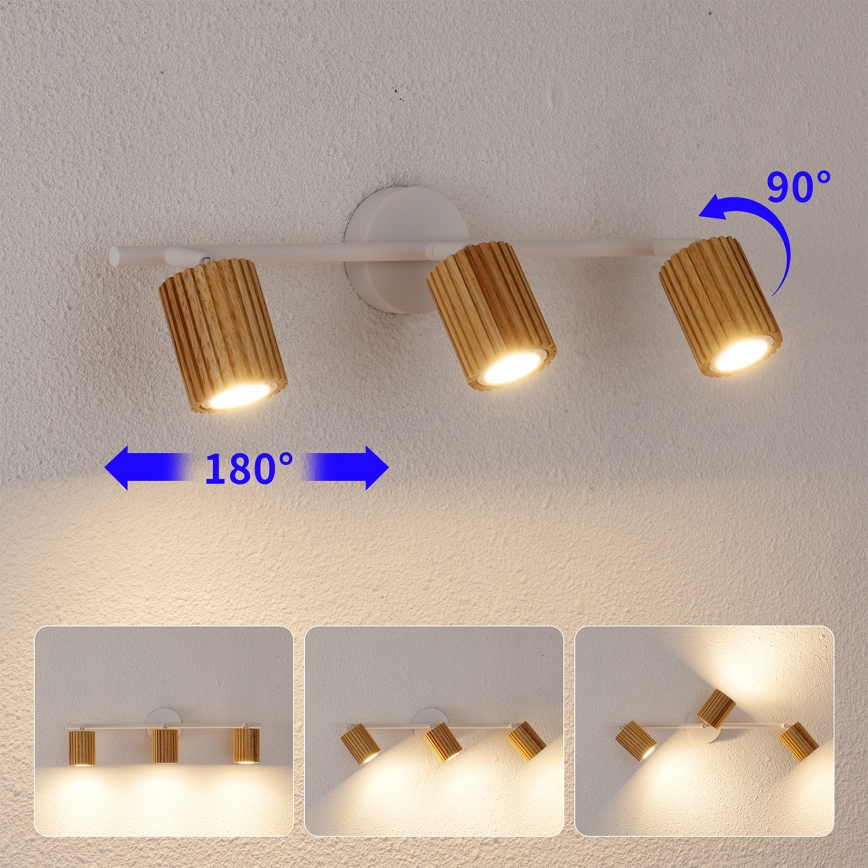 Brilagi - Spotlampa MODERN WOOD 3xGU10/8W/230V gummiträ/vit