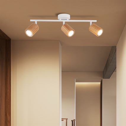 Brilagi - Spotlampa MODERN WOOD 3xGU10/8W/230V gummiträ/vit