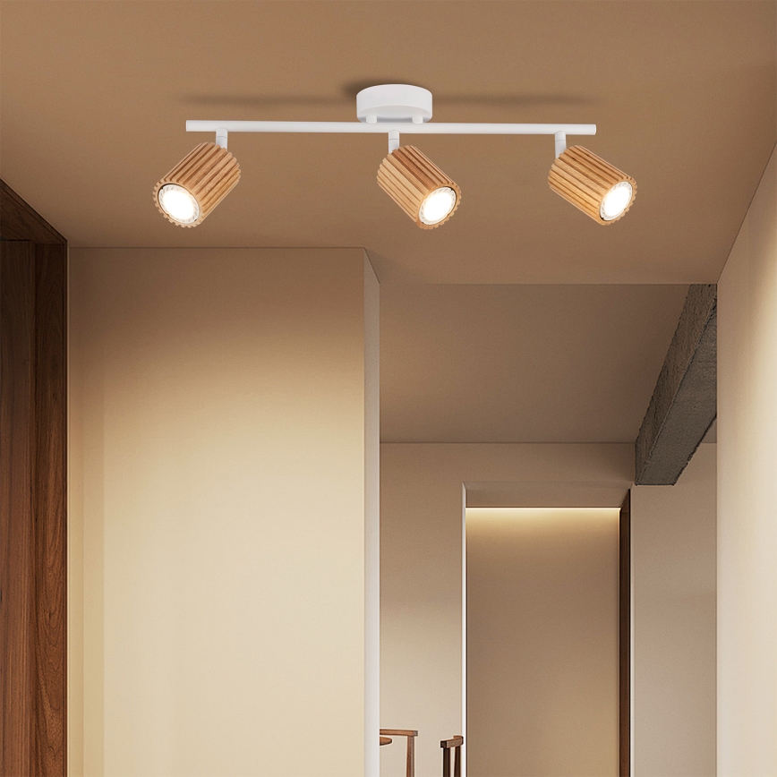 Brilagi - Spotlampa MODERN WOOD 3xGU10/8W/230V gummiträ/vit