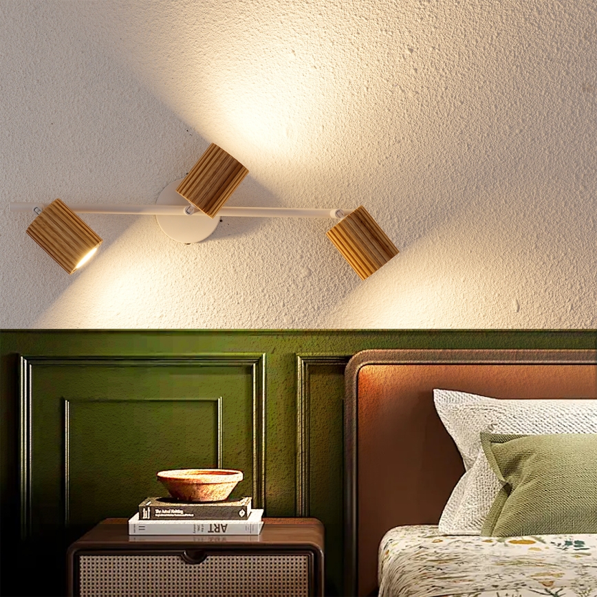 Brilagi - Spotlampa MODERN WOOD 3xGU10/8W/230V gummiträ/vit