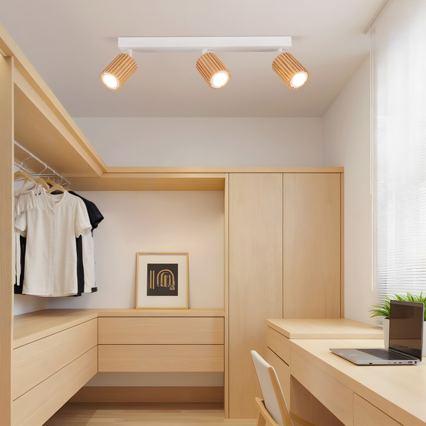 Brilagi - Spotlampa MODERN WOOD 3xGU10/8W/230V gummiträ/vit