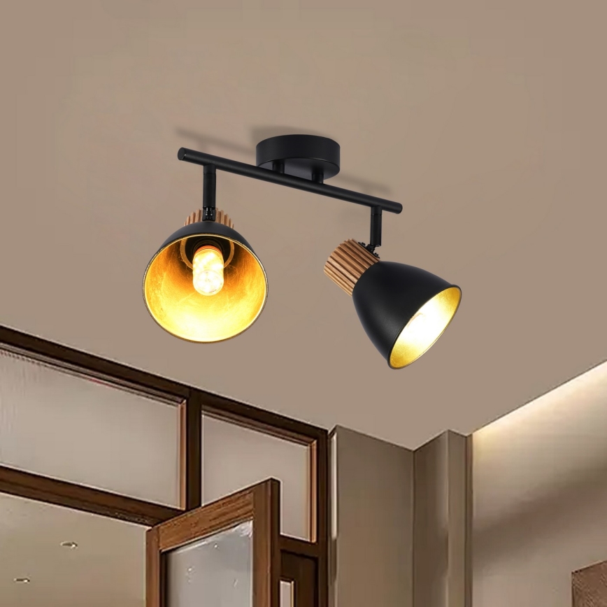 Brilagi - Spotlampa ODENSE 2xE14/10W/230V gummiträ/svart