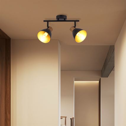 Brilagi - Spotlampa ODENSE 2xE14/10W/230V gummiträ/svart