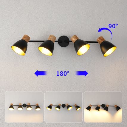 Brilagi - Spotlampa ODENSE 4xE14/10W/230V gummiträ/svart