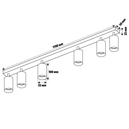 Brilagi - spotlampa SELE DIAMANT 6xGU10/30W/230V svart