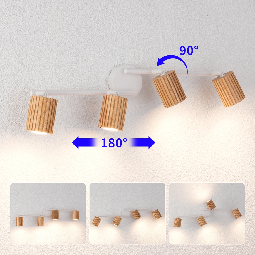 Brilagi - Spottarmatur MODERN WOOD 4xGU10/8W/230V gummiträ/vit