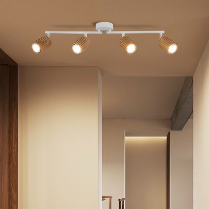 Brilagi - Spottarmatur MODERN WOOD 4xGU10/8W/230V gummiträ/vit