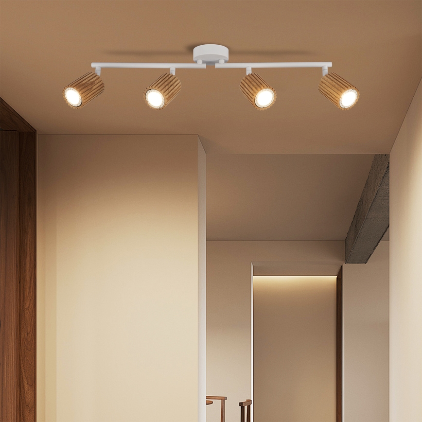 Brilagi - Spottarmatur MODERN WOOD 4xGU10/8W/230V gummiträ/vit