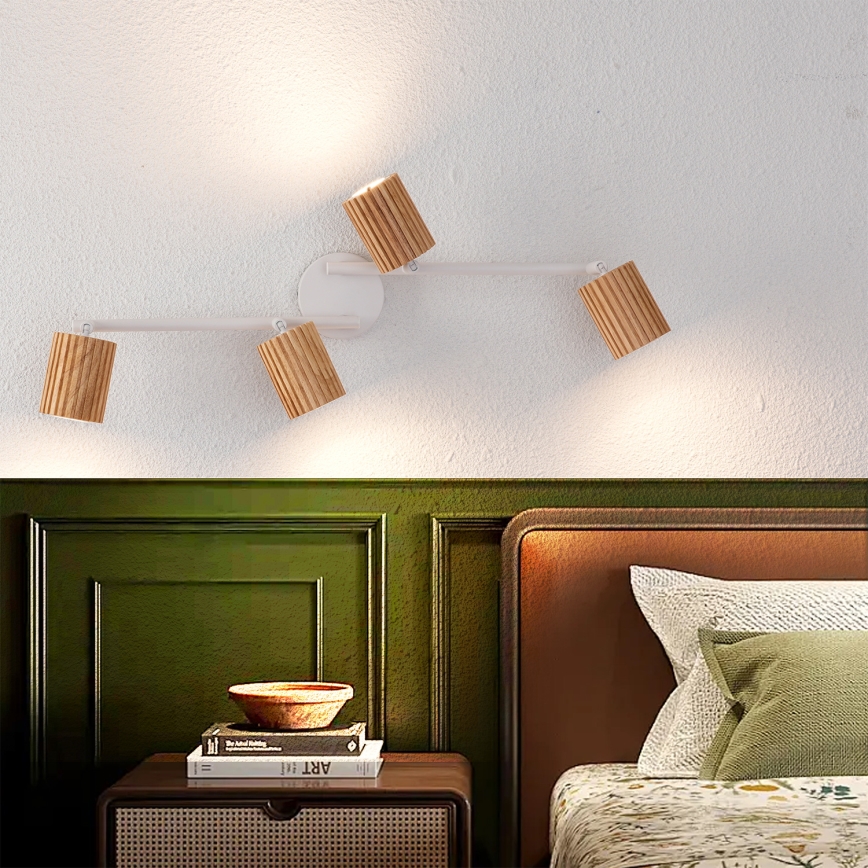 Brilagi - Spottarmatur MODERN WOOD 4xGU10/8W/230V gummiträ/vit