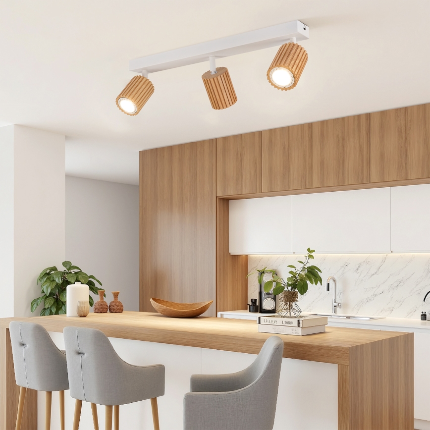 Brilagi - Spottarmatur MODERN WOOD 4xGU10/8W/230V gummiträ/vit