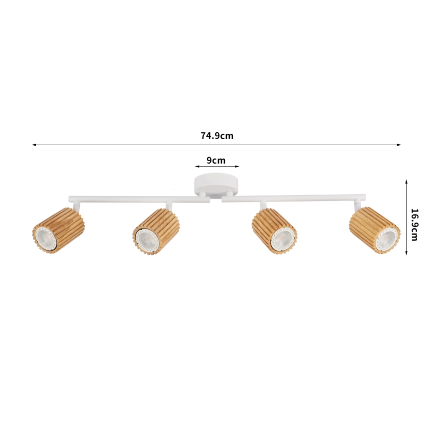 Brilagi - Spottarmatur MODERN WOOD 4xGU10/8W/230V gummiträ/vit