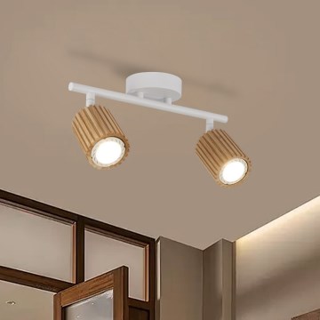 Brilagi - Spottlampa MODERN WOOD 2xGU10/8W/230V gummiträ/vit
