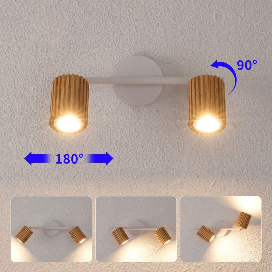 Brilagi - Spottlampa MODERN WOOD 2xGU10/8W/230V gummiträ/vit