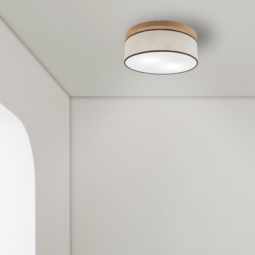 Brilagi - Taklampa BELLADONNA 2xE27/15W/230V diameter 40 cm grädde/ek
