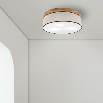 Brilagi - Taklampa BELLADONNA 3xE27/15W/230V diameter 50 cm grädde/ek
