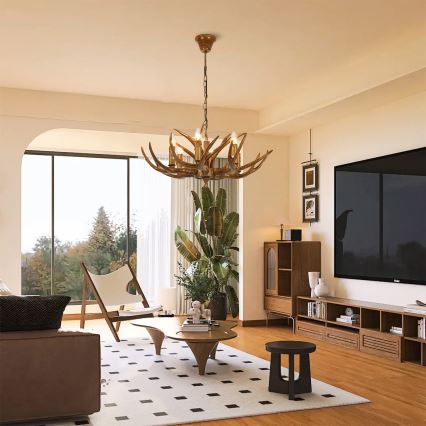 Brilagi - Taklampa med kedja DEER 6xE14/10W/230V Ø 70 cm med hjorthorn