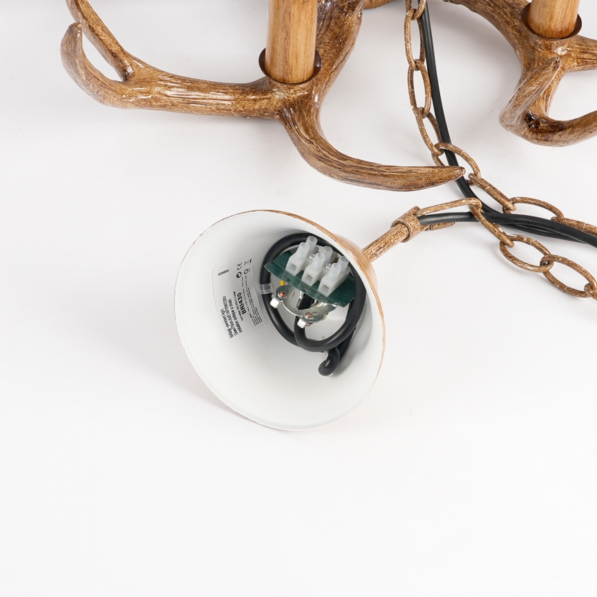 Brilagi - Taklampa med kedja DEER 6xE14/10W/230V Ø 70 cm med hjorthorn