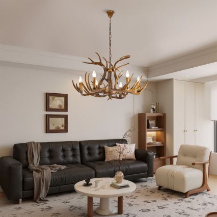 Brilagi - Taklampa med kedja DEER 6xE14/10W/230V Ø 80 cm hjorthorn