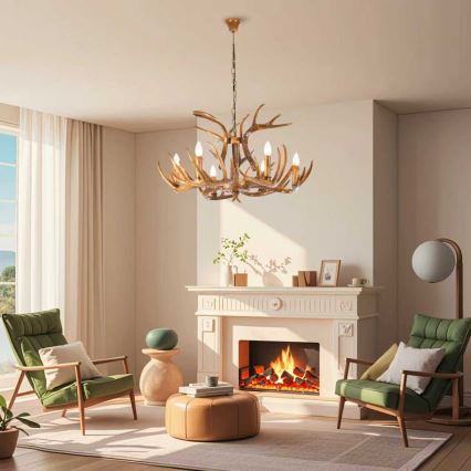 Brilagi - Taklampa med kedja DEER 6xE14/10W/230V Ø 80 cm hjorthorn