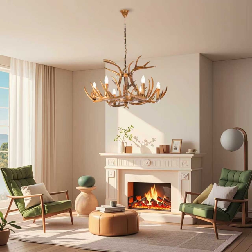 Brilagi - Taklampa med kedja DEER 6xE14/10W/230V Ø 80 cm hjorthorn