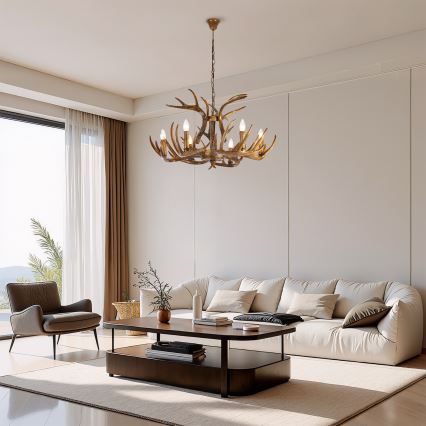 Brilagi - Taklampa med kedja DEER 6xE14/10W/230V Ø 80 cm hjorthorn