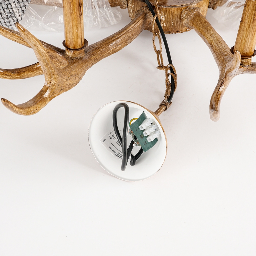 Brilagi - Taklampa med kedja DEER 6xE14/10W/230V Ø 80 cm hjorthorn