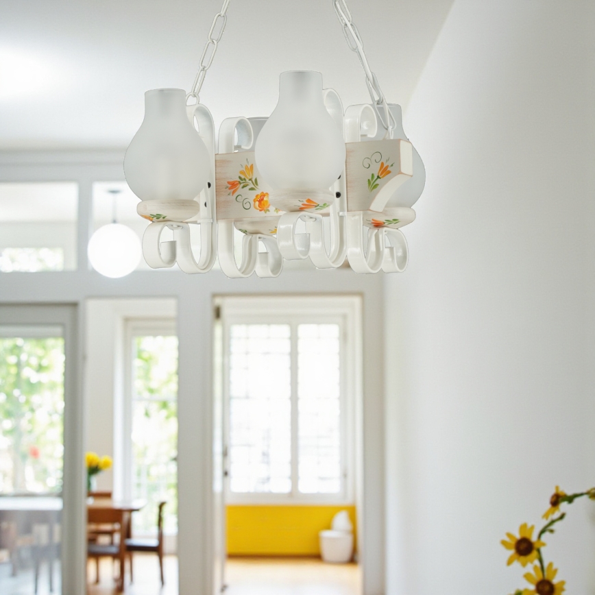 Brilagi - Taklampa med kedja QUEEN 4xE14/40W/230V bok/krämvit