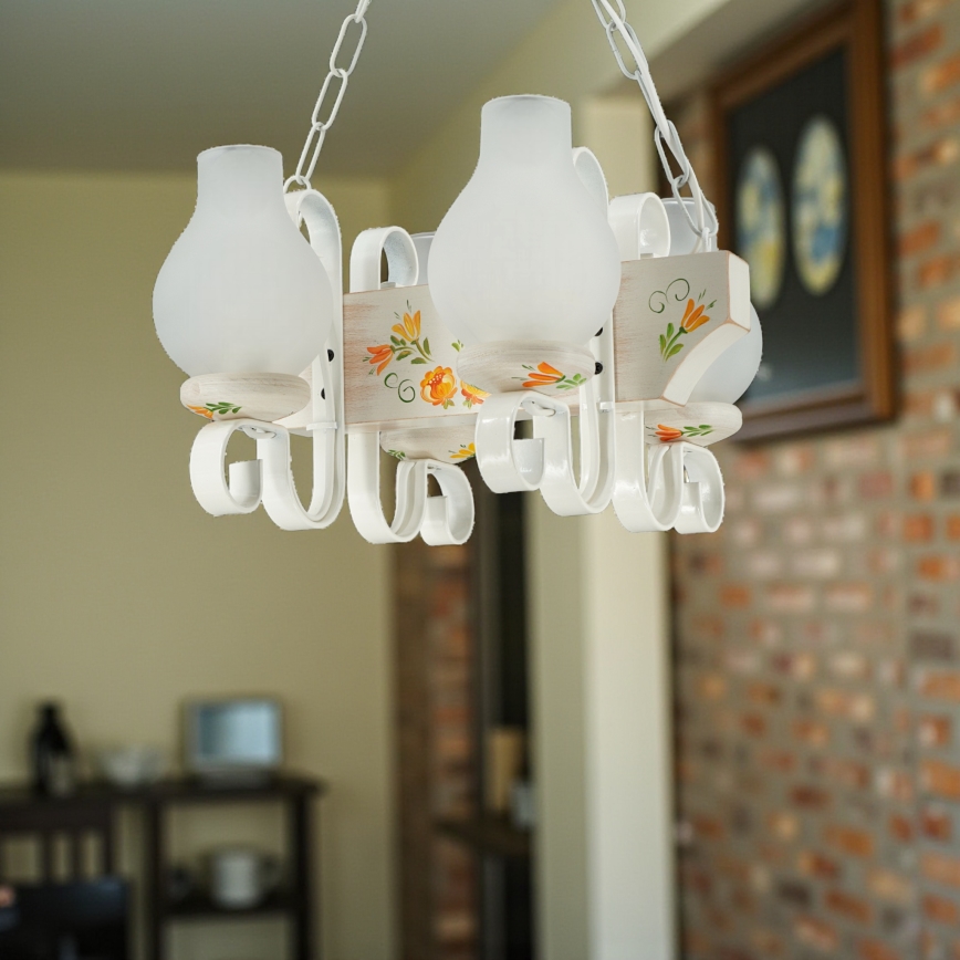 Brilagi - Taklampa med kedja QUEEN 4xE14/40W/230V bok/krämvit