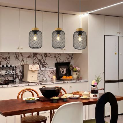 Brilagi - Takpendel med sladd BASKLITE 3xE27/15W/230V gummiträ/svart