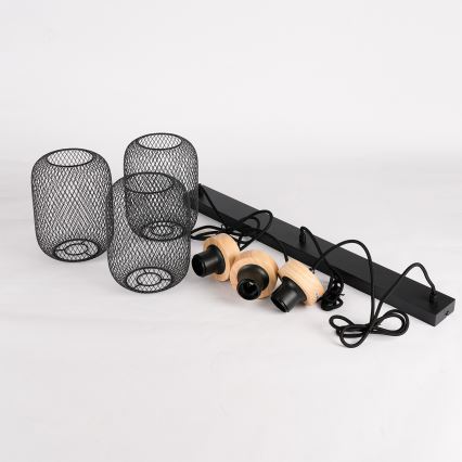 Brilagi - Takpendel med sladd BASKLITE 3xE27/15W/230V gummiträ/svart