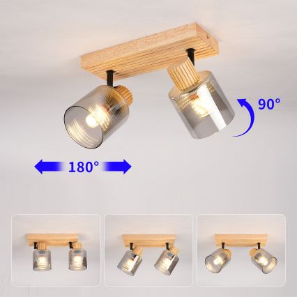 Brilagi - Takspot HYGGE 2xE14/15W/230V gummiträ/rökfärgad